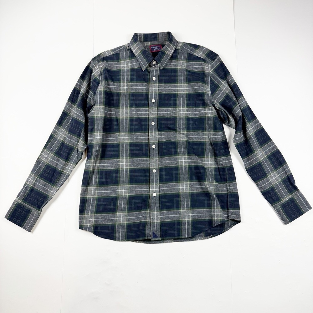 UNTUCKit Men's Gray Green Plaid Cotton Shirt Large
